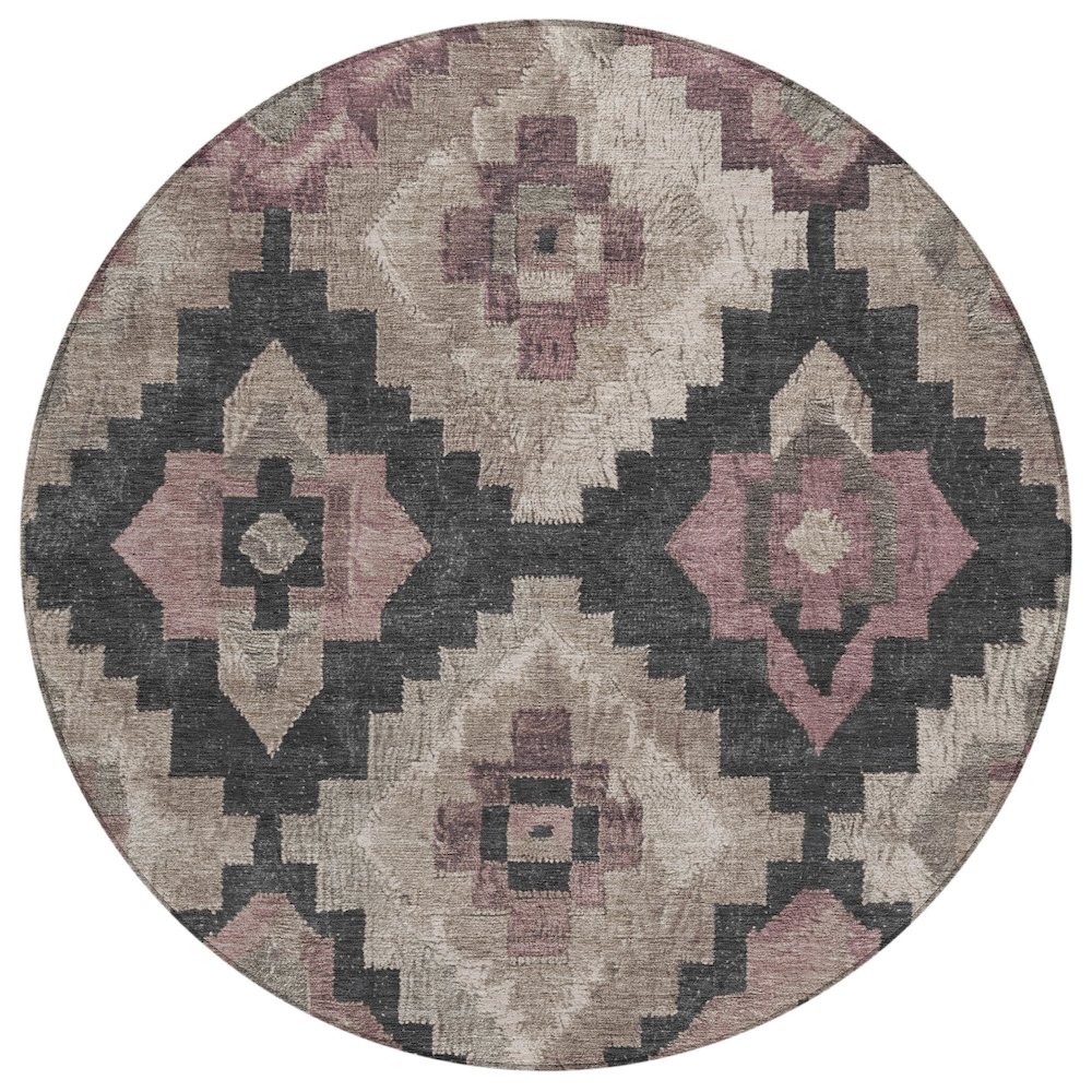 Machine Washable Indoor/Outdoor Chantille Taupe 8' x 8' Round Rug. Picture 1
