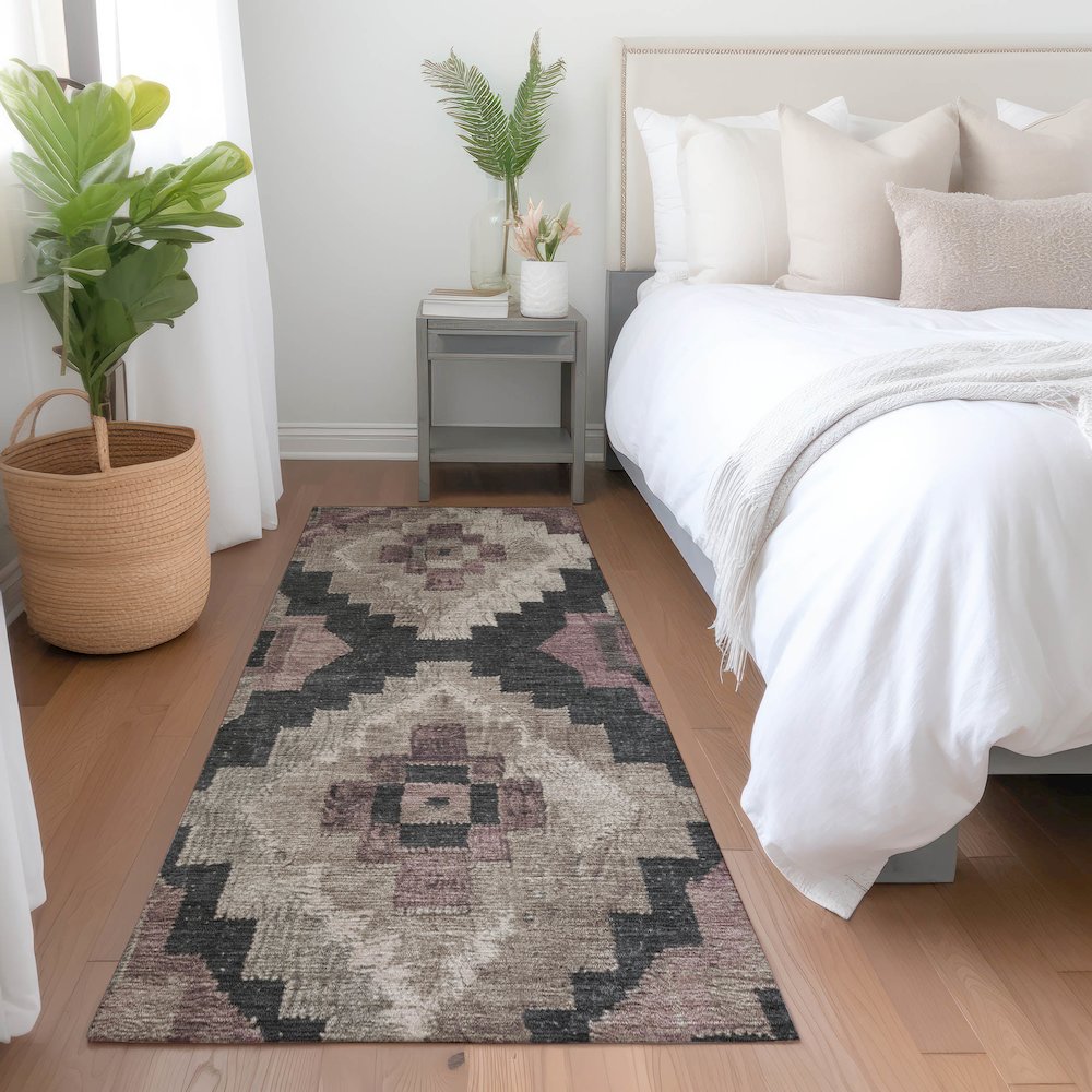 Machine Washable Indoor/Outdoor Chantille Taupe 2'3" x 7'6" Runner Rug. Picture 5