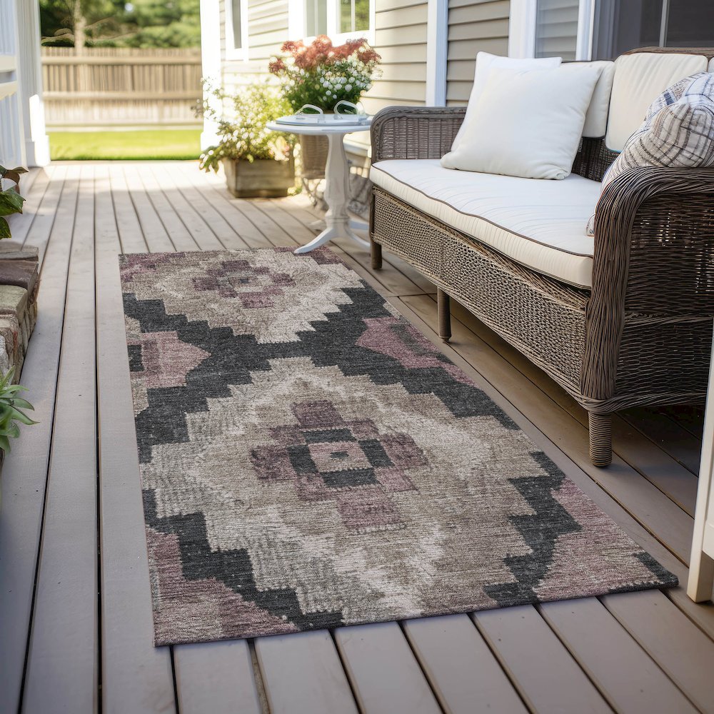 Machine Washable Indoor/Outdoor Chantille Taupe 2'3" x 7'6" Runner Rug. Picture 6