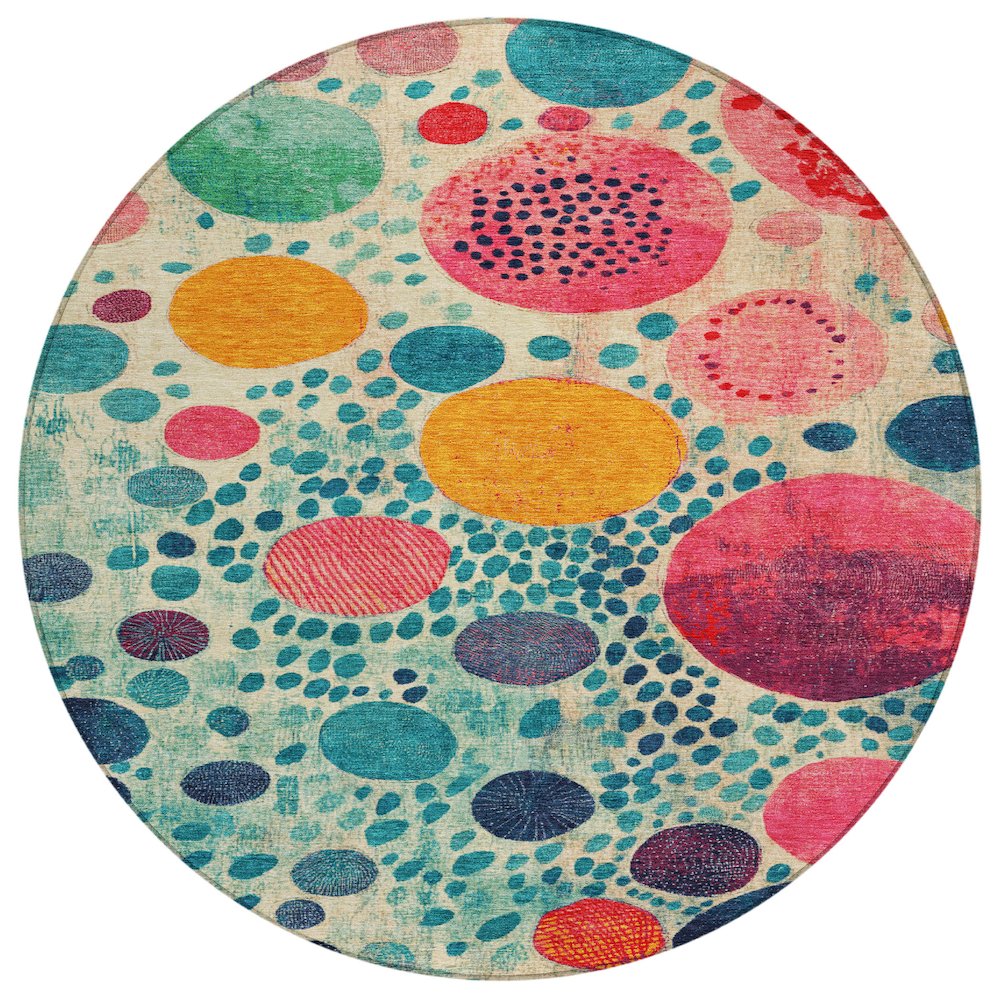 Machine Washable Indoor/Outdoor Chantille Teal 8' x 8' Round Rug. Picture 1