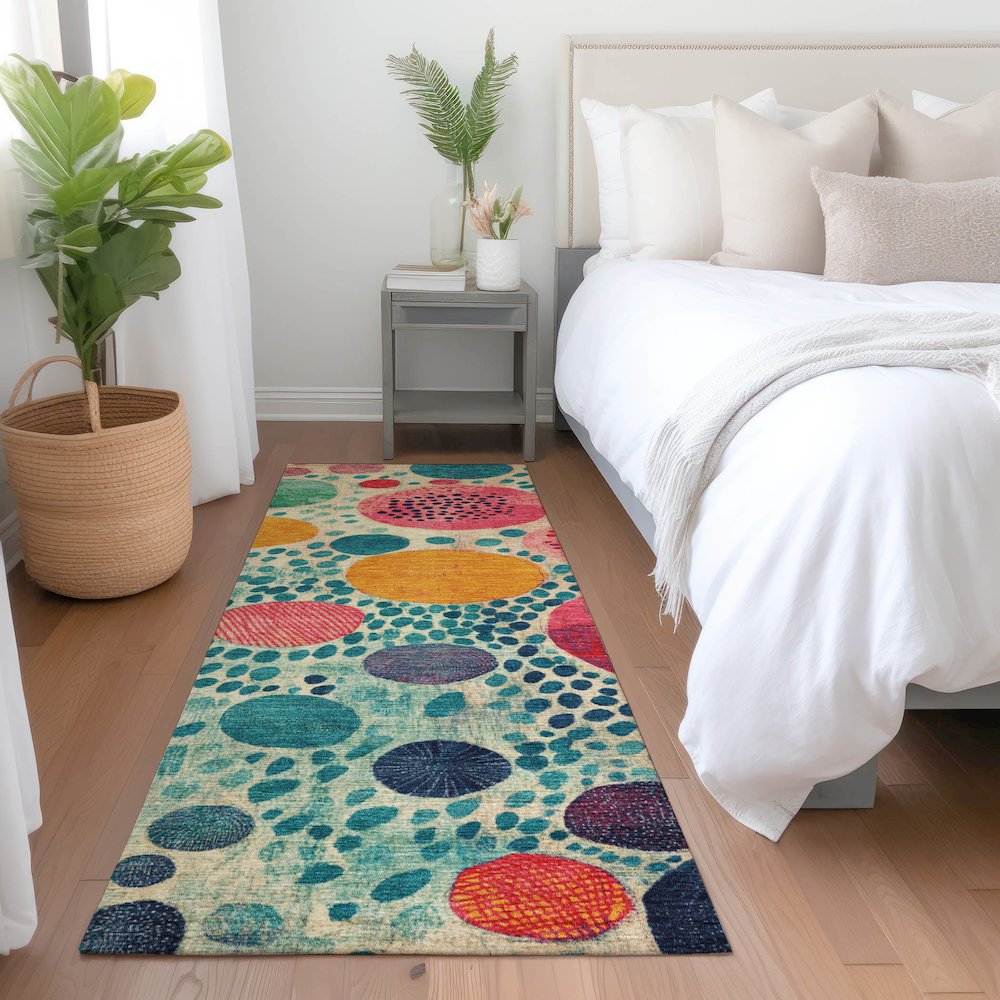 Machine Washable Indoor/Outdoor Chantille Teal 2'3" x 7'6" Runner Rug. Picture 5