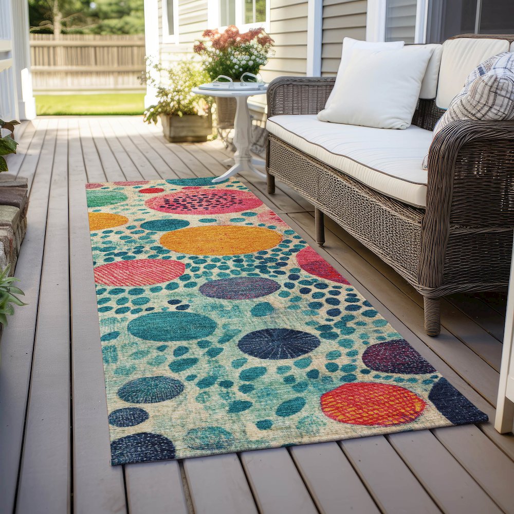Machine Washable Indoor/Outdoor Chantille Teal 2'3" x 7'6" Runner Rug. Picture 6