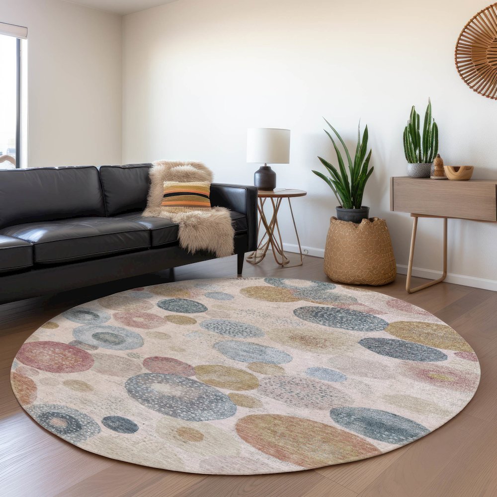 Machine Washable Indoor/Outdoor Chantille Blush 8' x 8' Round Rug. Picture 5