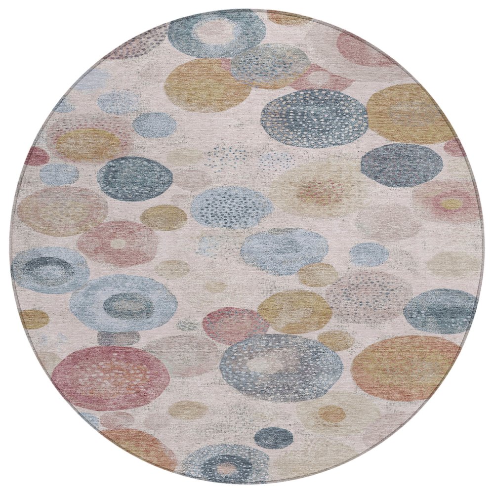 Machine Washable Indoor/Outdoor Chantille Blush 8' x 8' Round Rug. Picture 1