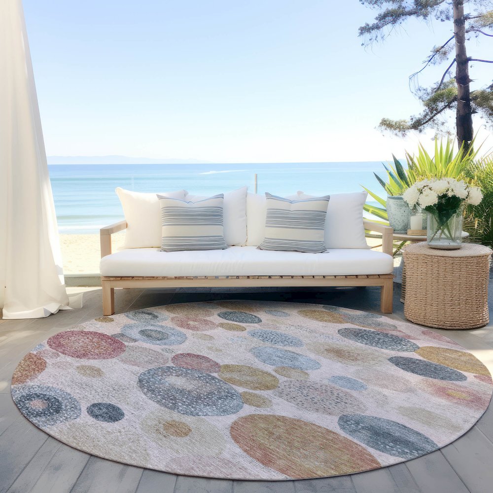 Machine Washable Indoor/Outdoor Chantille Blush 8' x 8' Round Rug. Picture 6