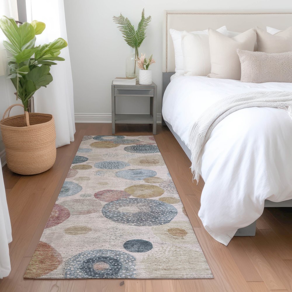 Machine Washable Indoor/Outdoor Chantille Blush 2'3" x 7'6" Runner Rug. Picture 5