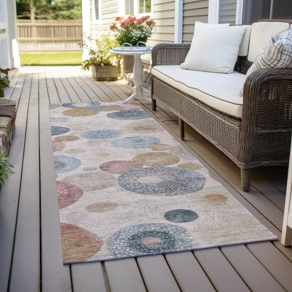 Machine Washable Indoor/Outdoor Chantille Blush 2'3" x 7'6" Runner Rug. Picture 6