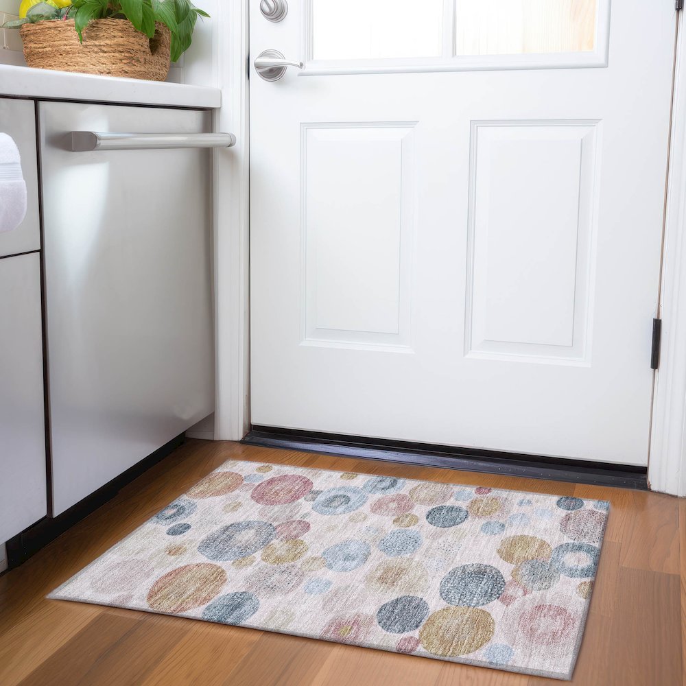 Machine Washable Indoor/Outdoor Chantille Blush 1'8" x 2'6" Rug. Picture 5