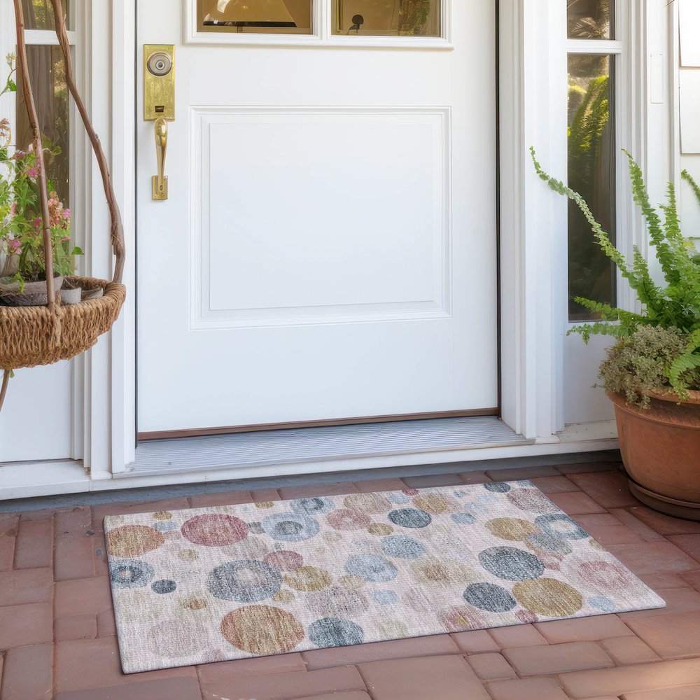 Machine Washable Indoor/Outdoor Chantille Blush 1'8" x 2'6" Rug. Picture 6