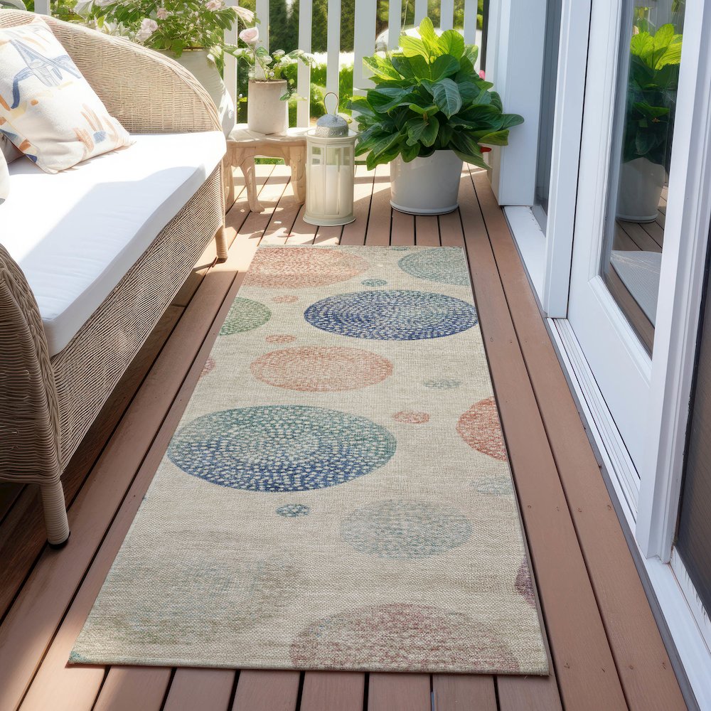 Machine Washable Indoor/Outdoor Chantille Ivory 2'3" x 7'6" Runner Rug. Picture 6
