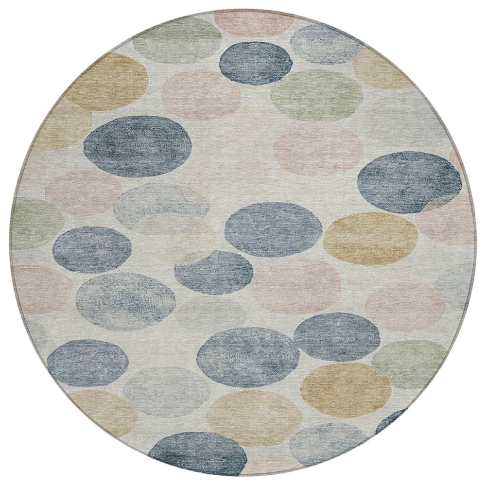 Machine Washable Indoor/Outdoor Chantille Beige 8' x 8' Round Rug. Picture 1