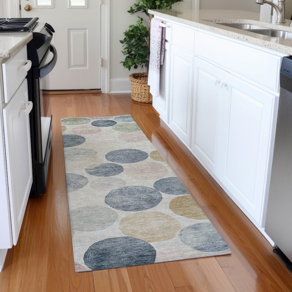 Machine Washable Indoor/Outdoor Chantille Beige 2'3" x 7'6" Runner Rug. Picture 5