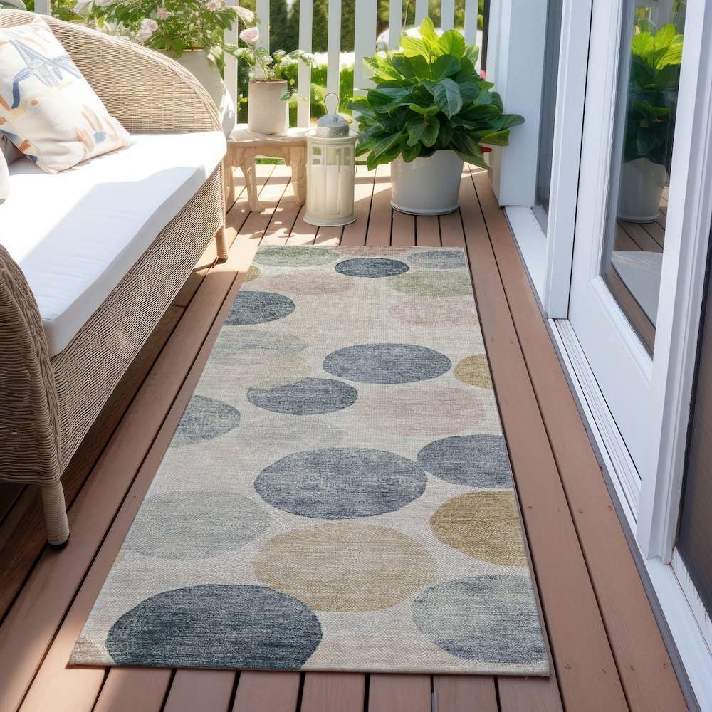 Machine Washable Indoor/Outdoor Chantille Beige 2'3" x 7'6" Runner Rug. Picture 6