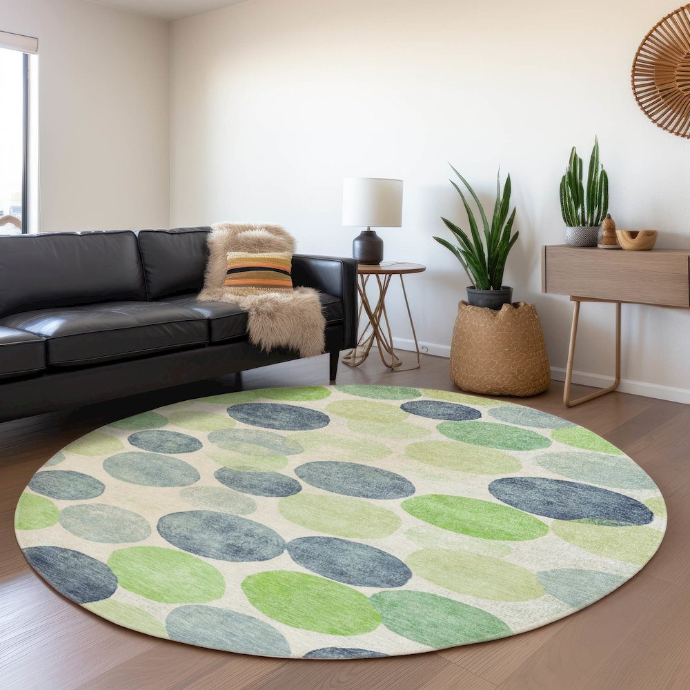 Machine Washable Indoor/Outdoor Chantille Navy 8' x 8' Round Rug. Picture 5