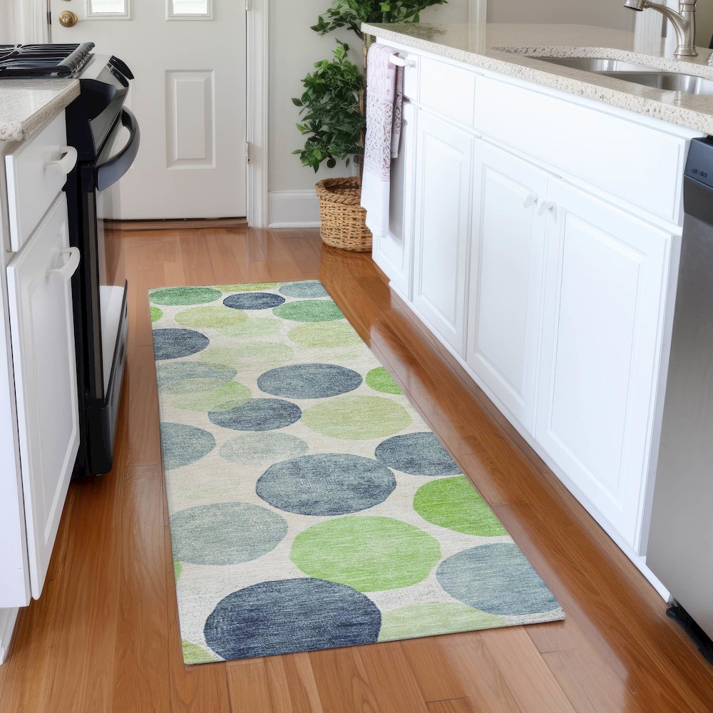 Machine Washable Indoor/Outdoor Chantille Navy 2'3" x 7'6" Runner Rug. Picture 5