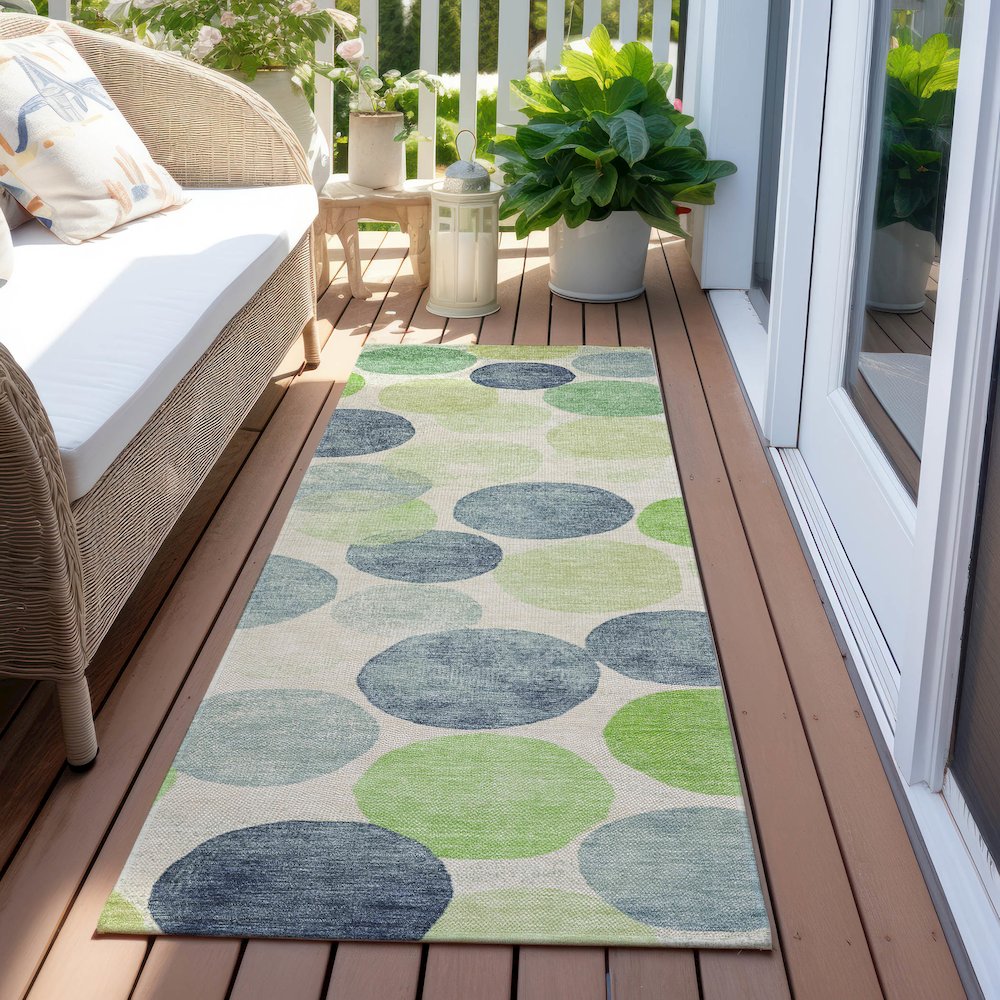 Machine Washable Indoor/Outdoor Chantille Navy 2'3" x 7'6" Runner Rug. Picture 6