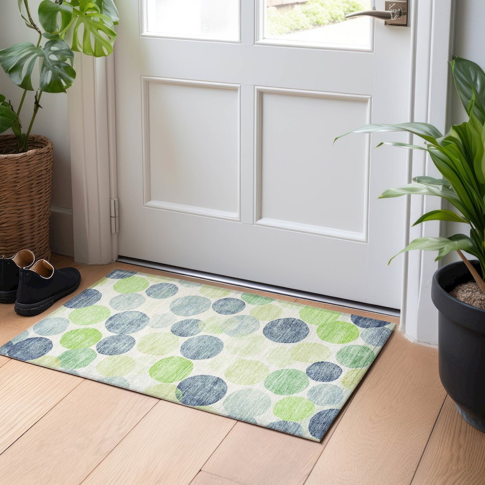 Machine Washable Indoor/Outdoor Chantille Navy 1'8" x 2'6" Rug. Picture 5
