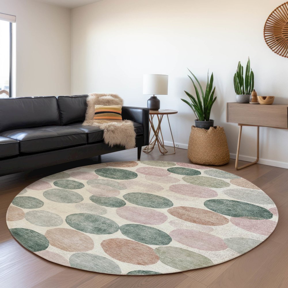Machine Washable Indoor/Outdoor Chantille Salmon 8' x 8' Round Rug. Picture 5