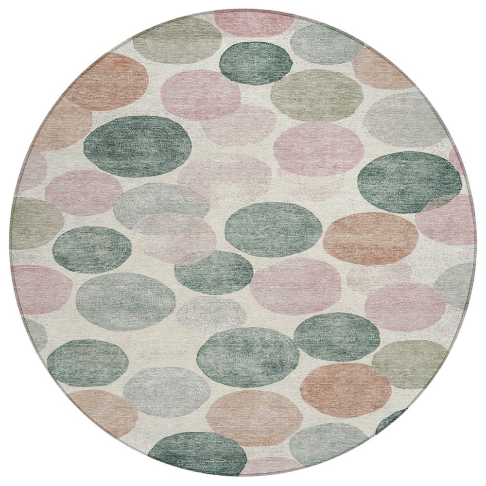 Machine Washable Indoor/Outdoor Chantille Salmon 8' x 8' Round Rug. Picture 1
