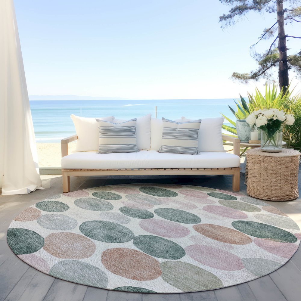 Machine Washable Indoor/Outdoor Chantille Salmon 8' x 8' Round Rug. Picture 6