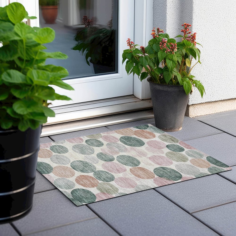 Machine Washable Indoor/Outdoor Chantille Salmon 1'8" x 2'6" Rug. Picture 6