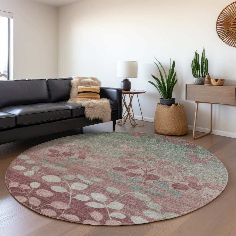 Machine Washable Indoor/Outdoor Chantille Blush 8' x 8' Round Rug. Picture 5