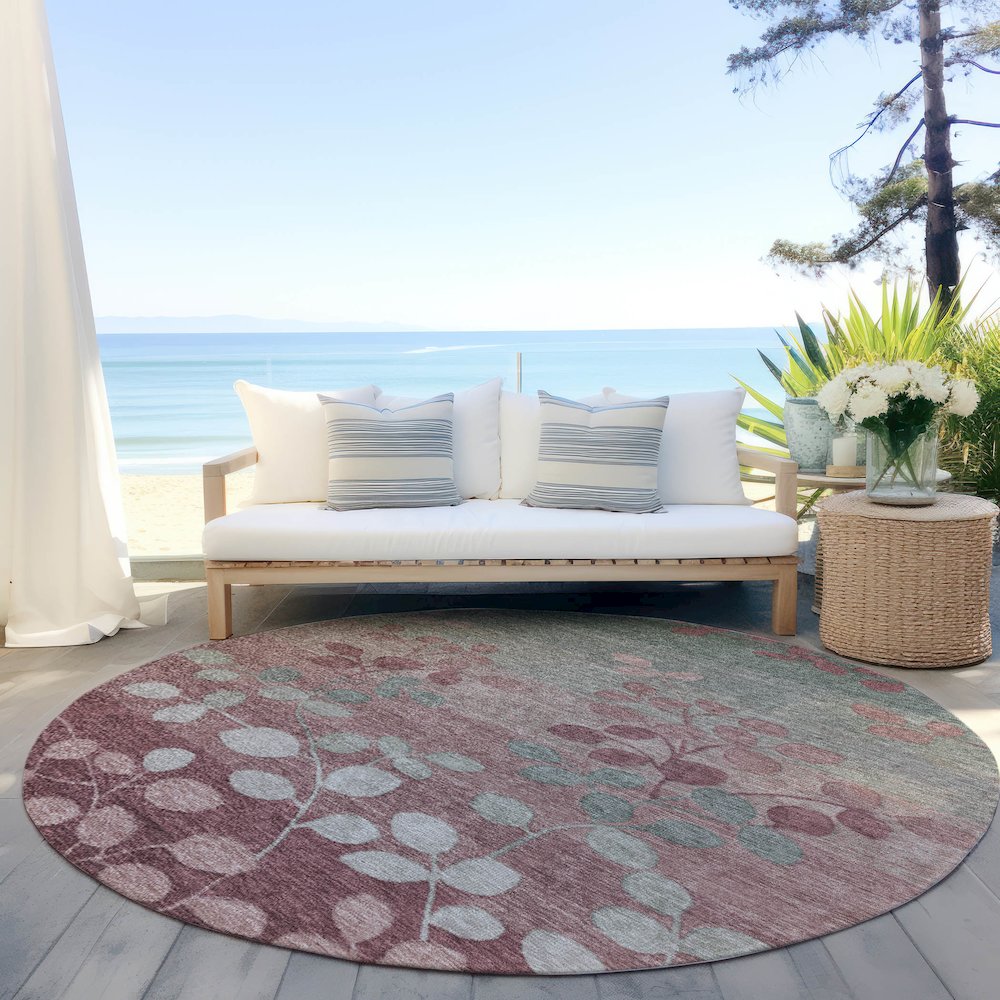 Machine Washable Indoor/Outdoor Chantille Blush 8' x 8' Round Rug. Picture 6