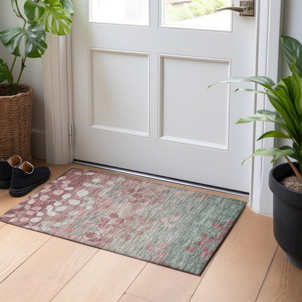 Machine Washable Indoor/Outdoor Chantille Blush 1'8" x 2'6" Rug. Picture 5