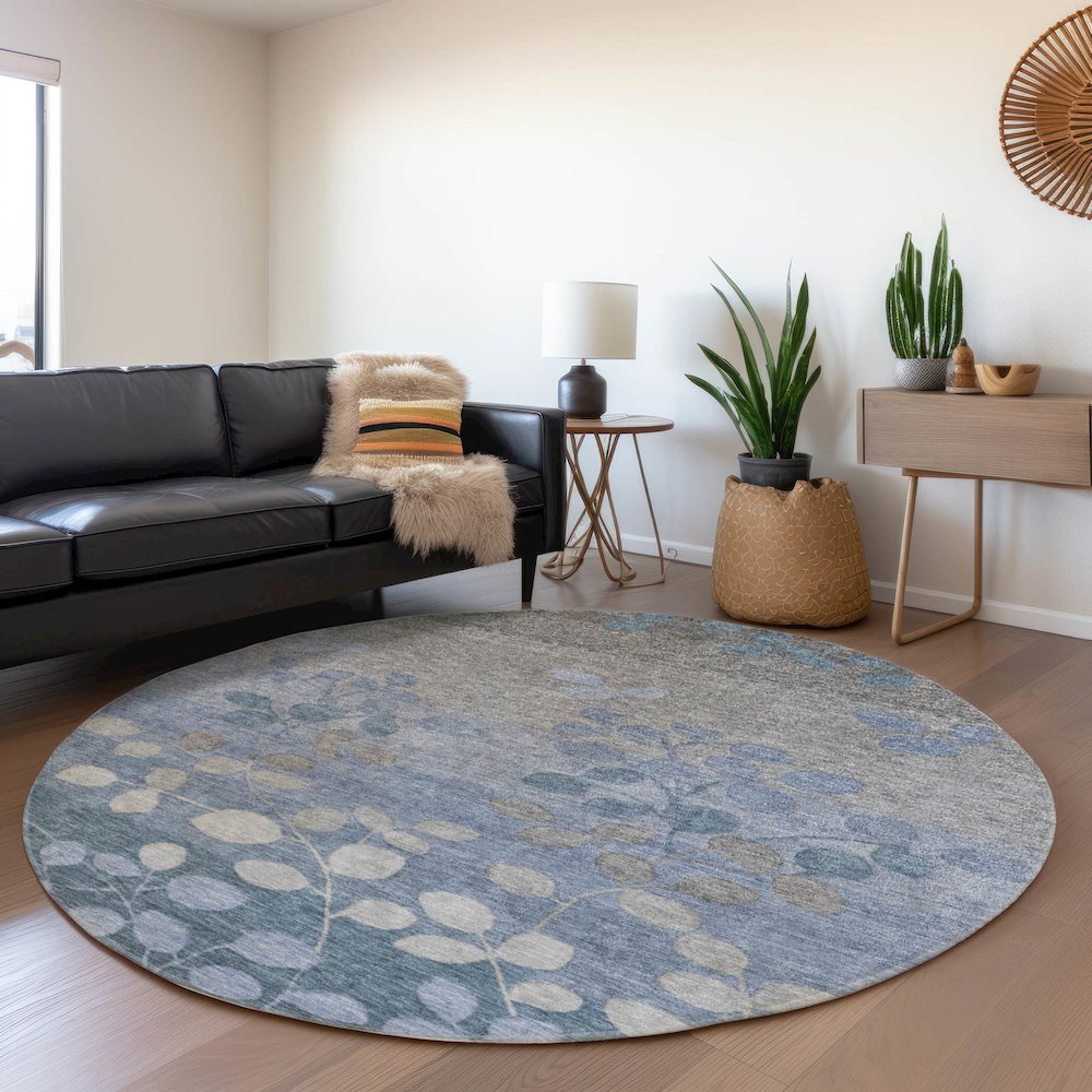 Machine Washable Indoor/Outdoor Chantille Denim 8' x 8' Round Rug. Picture 5
