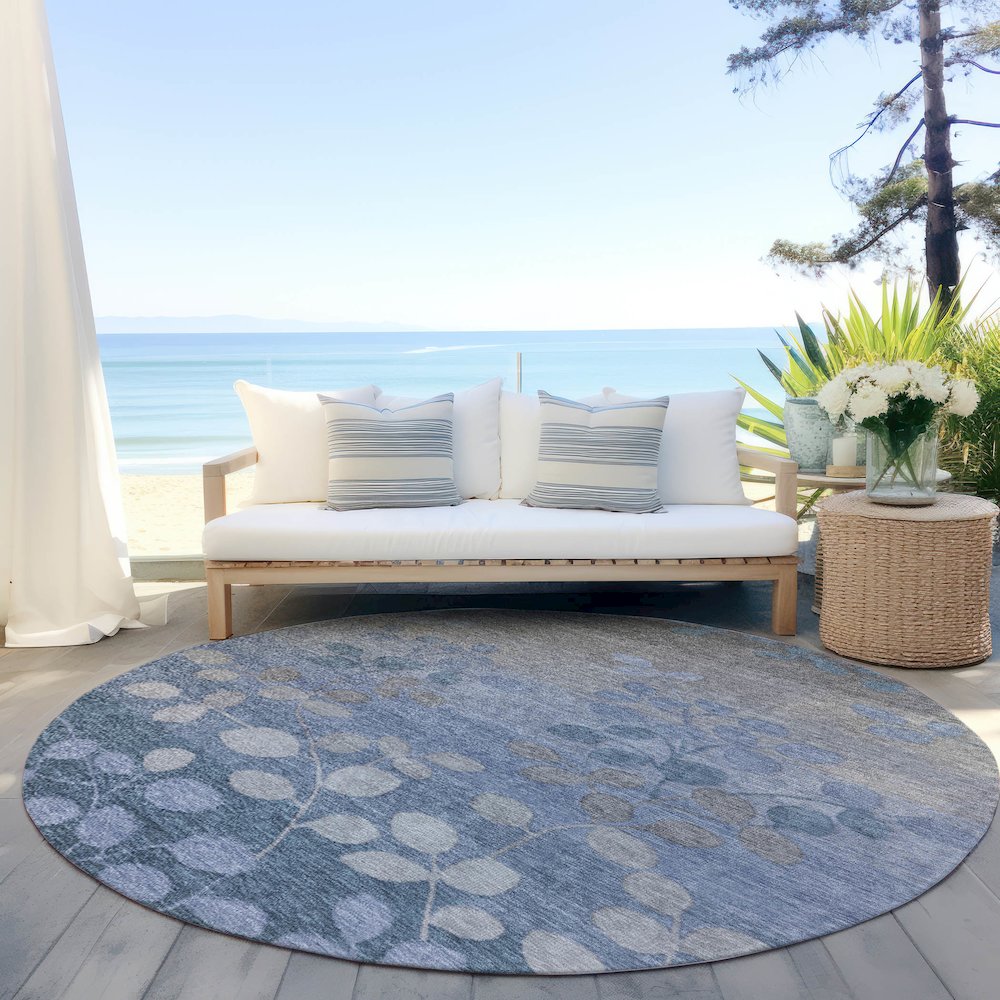 Machine Washable Indoor/Outdoor Chantille Denim 8' x 8' Round Rug. Picture 6