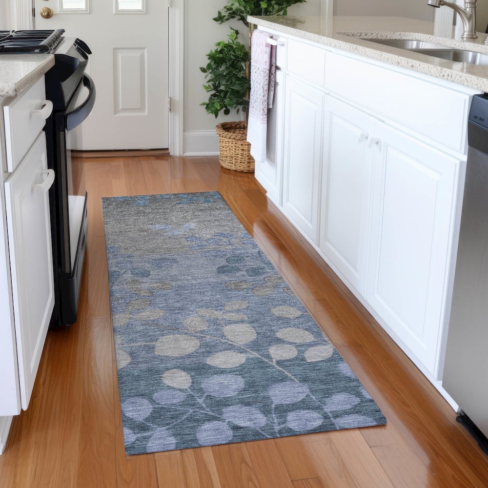 Machine Washable Indoor/Outdoor Chantille Denim 2'3" x 7'6" Runner Rug. Picture 5