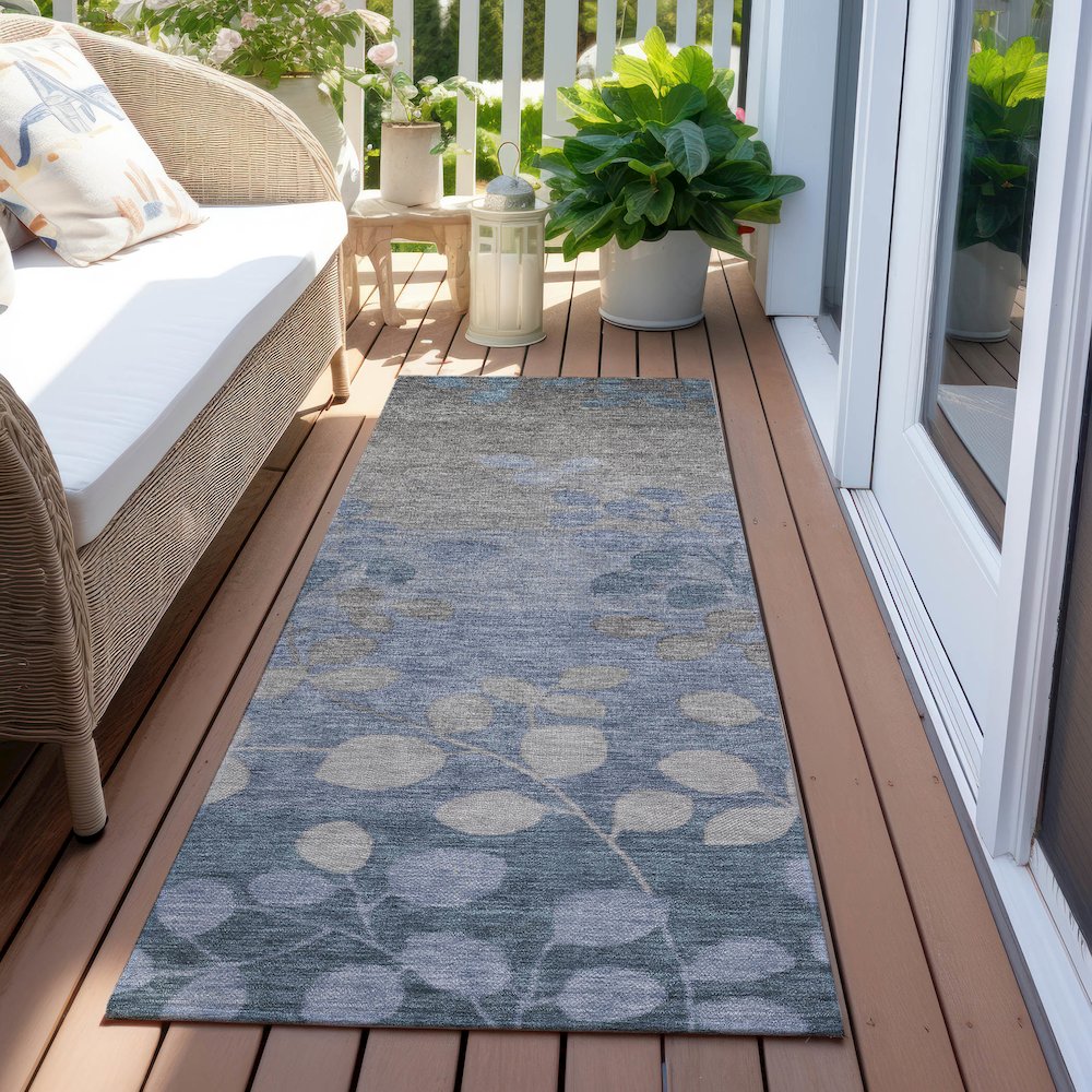 Machine Washable Indoor/Outdoor Chantille Denim 2'3" x 7'6" Runner Rug. Picture 6