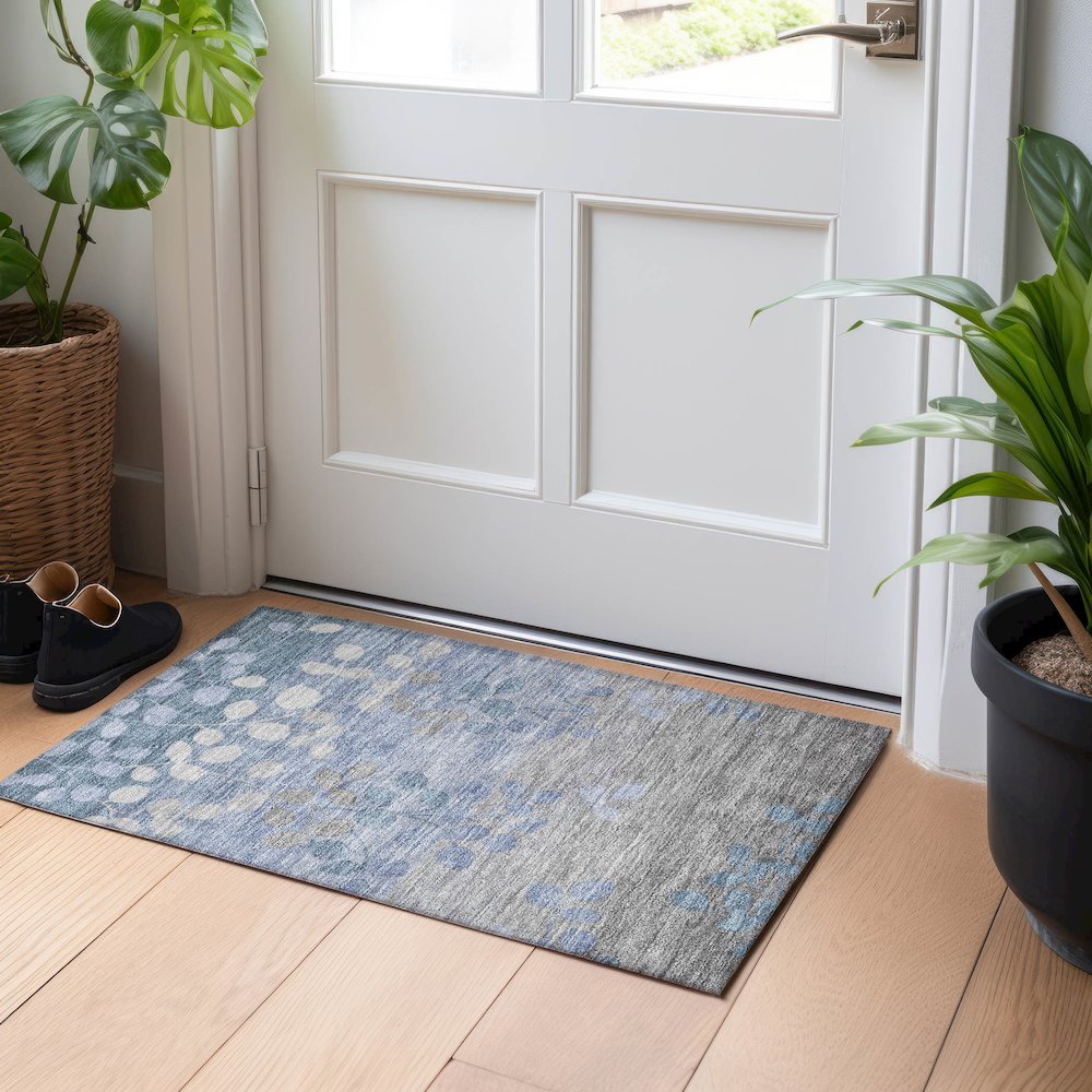 Machine Washable Indoor/Outdoor Chantille Denim 1'8" x 2'6" Rug. Picture 5