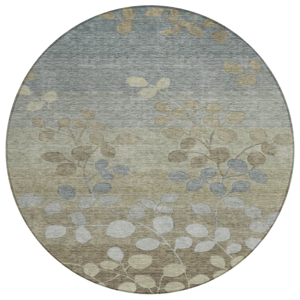 Machine Washable Indoor/Outdoor Chantille Khaki 8' x 8' Round Rug. Picture 1