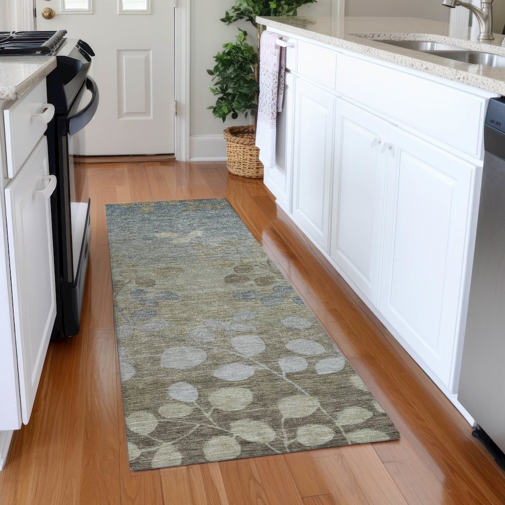 Machine Washable Indoor/Outdoor Chantille Khaki 2'3" x 7'6" Runner Rug. Picture 5