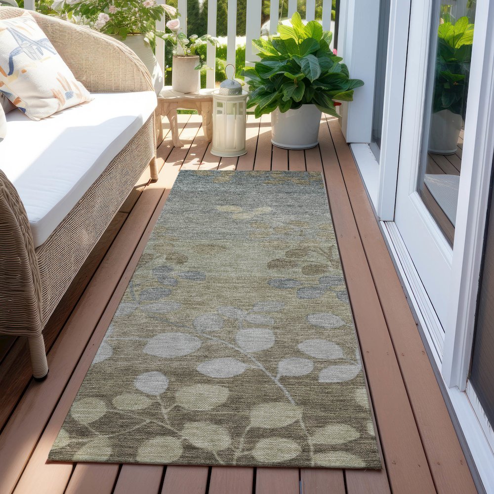 Machine Washable Indoor/Outdoor Chantille Khaki 2'3" x 7'6" Runner Rug. Picture 6