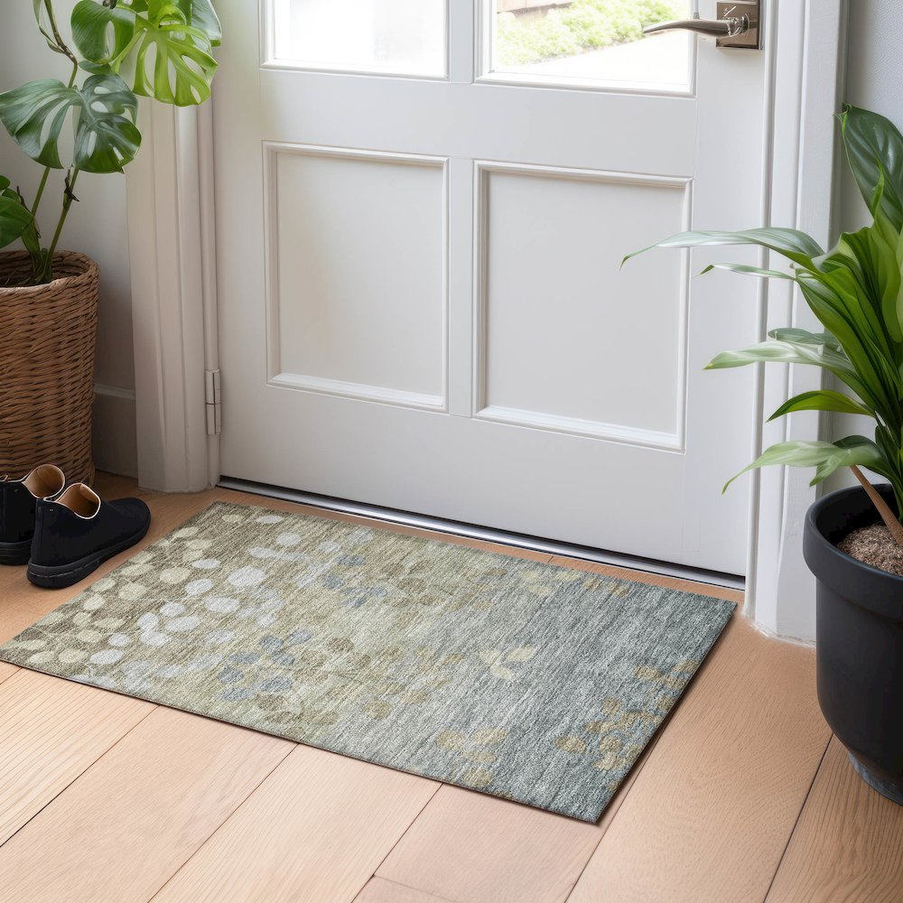 Machine Washable Indoor/Outdoor Chantille Khaki 1'8" x 2'6" Rug. Picture 5