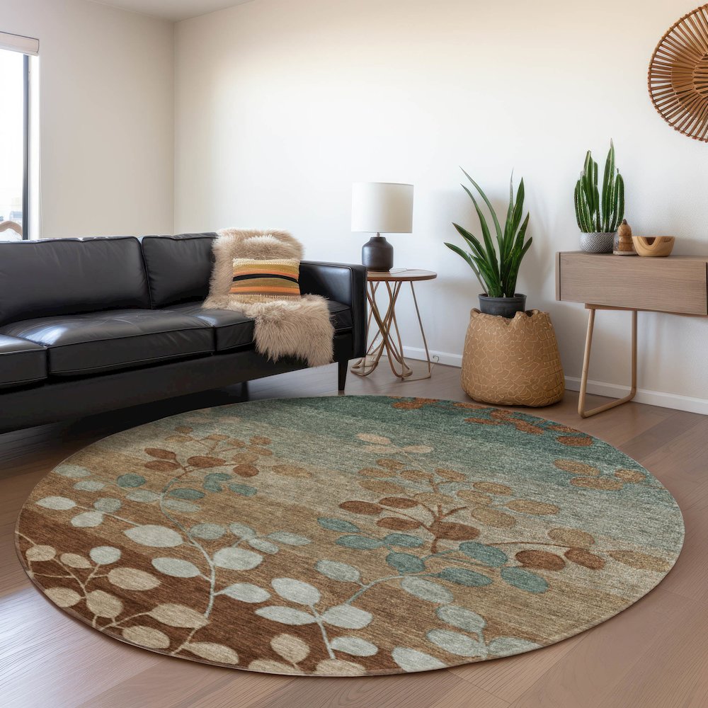 Machine Washable Indoor/Outdoor Chantille Mocha 8' x 8' Round Rug. Picture 5