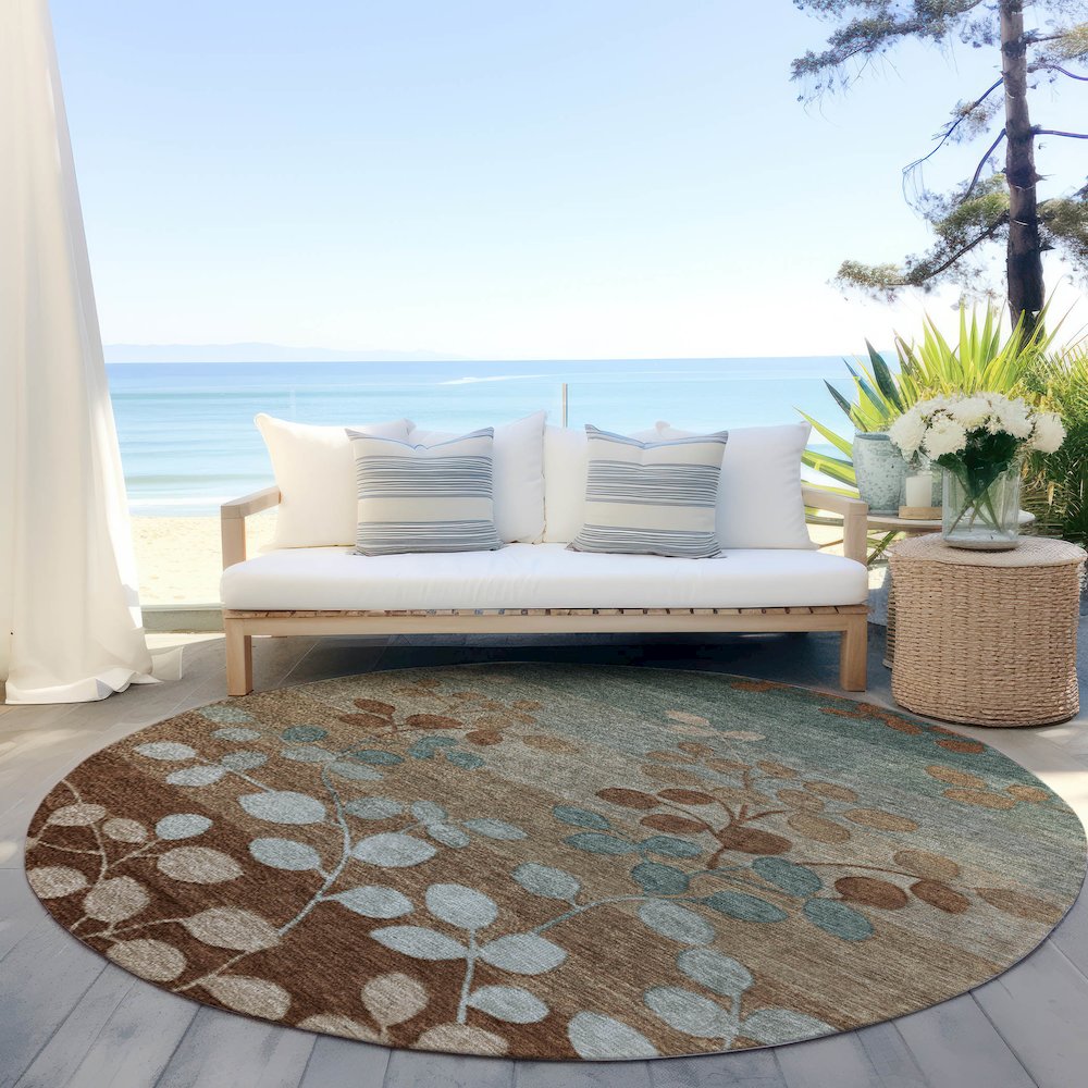 Machine Washable Indoor/Outdoor Chantille Mocha 8' x 8' Round Rug. Picture 6