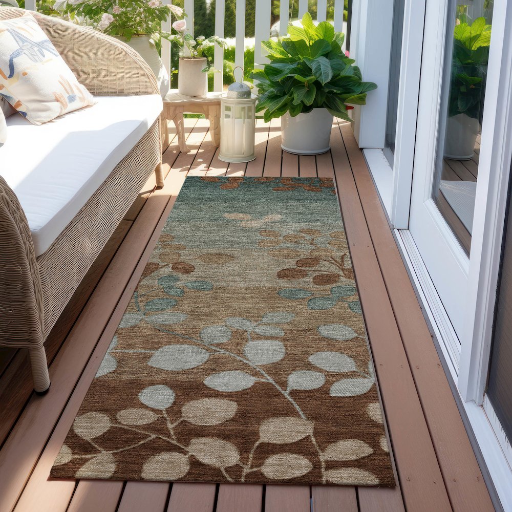 Machine Washable Indoor/Outdoor Chantille Mocha 2'3" x 7'6" Runner Rug. Picture 6