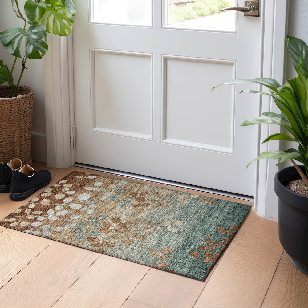 Machine Washable Indoor/Outdoor Chantille Mocha 1'8" x 2'6" Rug. Picture 5