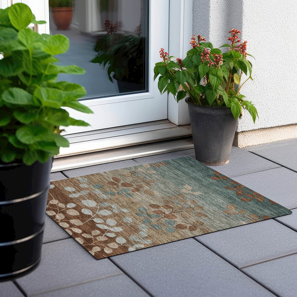 Machine Washable Indoor/Outdoor Chantille Mocha 1'8" x 2'6" Rug. Picture 6