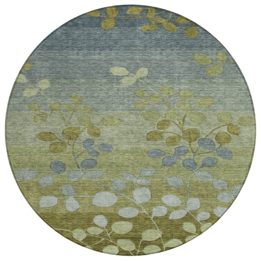 Machine Washable Indoor/Outdoor Chantille Olive 8' x 8' Round Rug. Picture 1