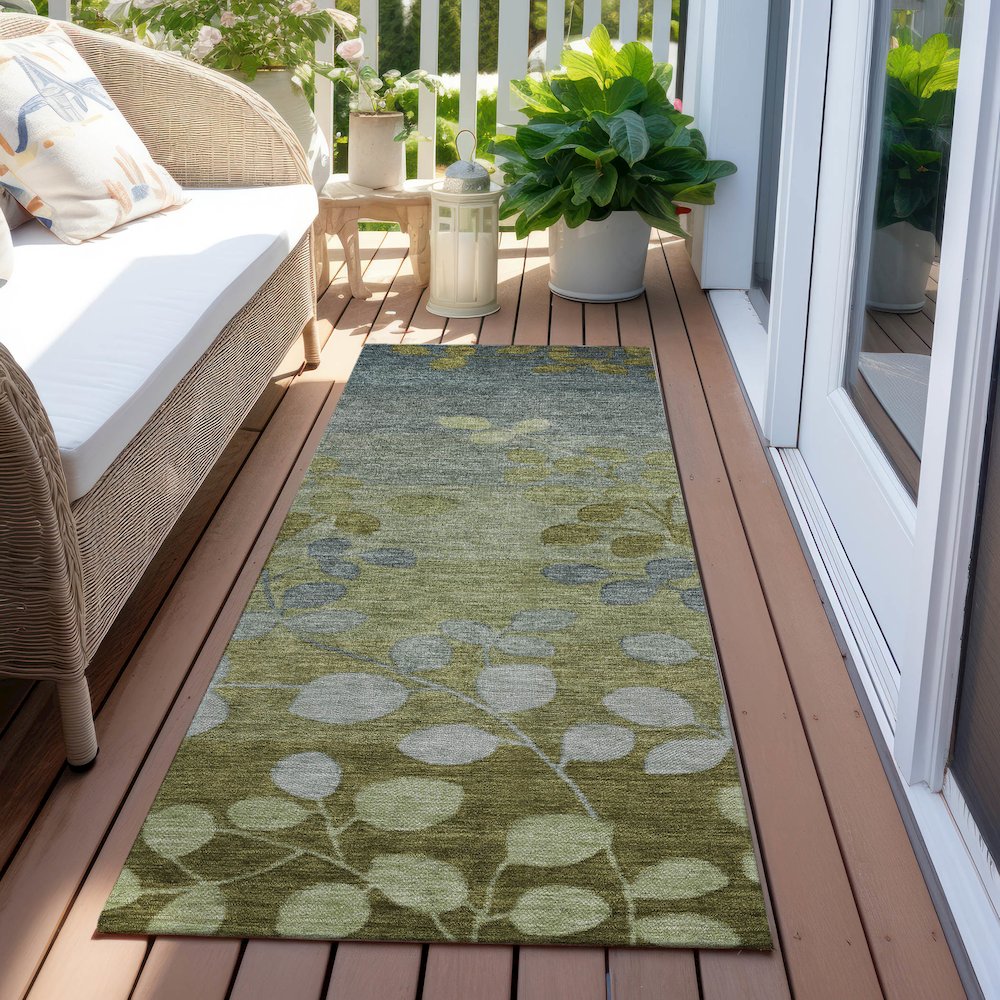 Machine Washable Indoor/Outdoor Chantille Olive 2'3" x 7'6" Runner Rug. Picture 6