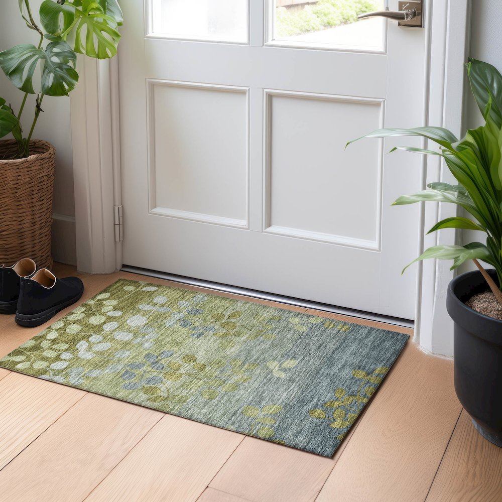 Machine Washable Indoor/Outdoor Chantille Olive 1'8" x 2'6" Rug. Picture 5