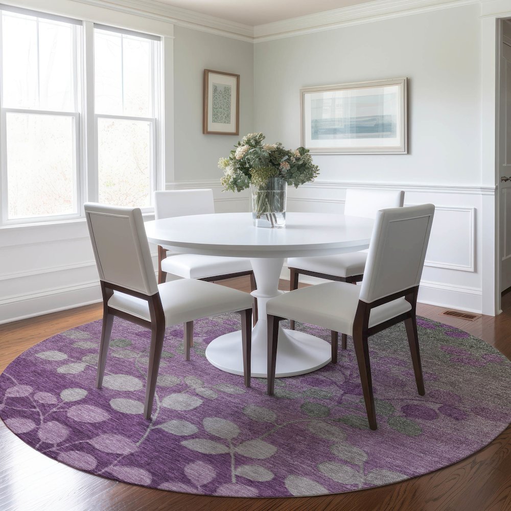 Machine Washable Indoor/Outdoor Chantille Purple 8' x 8' Round Rug. Picture 5
