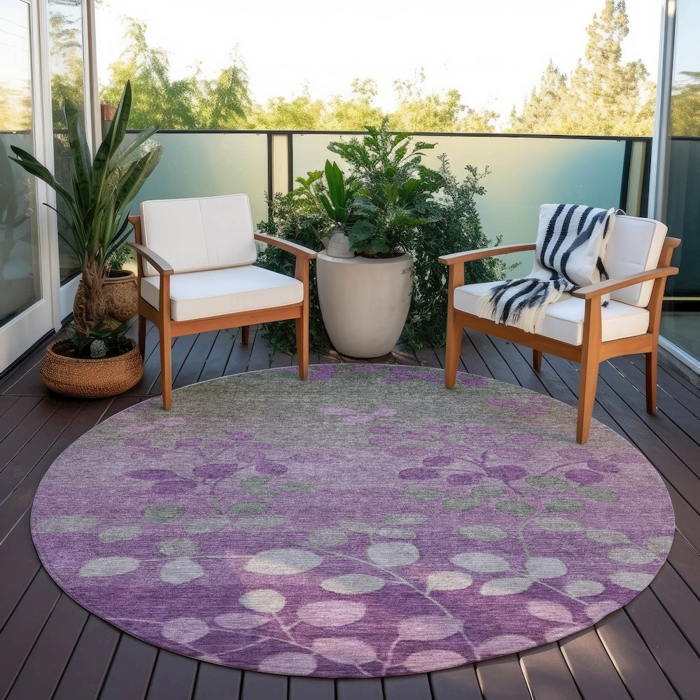 Machine Washable Indoor/Outdoor Chantille Purple 8' x 8' Round Rug. Picture 6