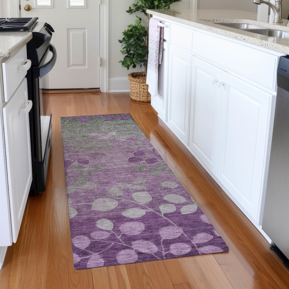 Machine Washable Indoor/Outdoor Chantille Purple 2'3" x 7'6" Runner Rug. Picture 5