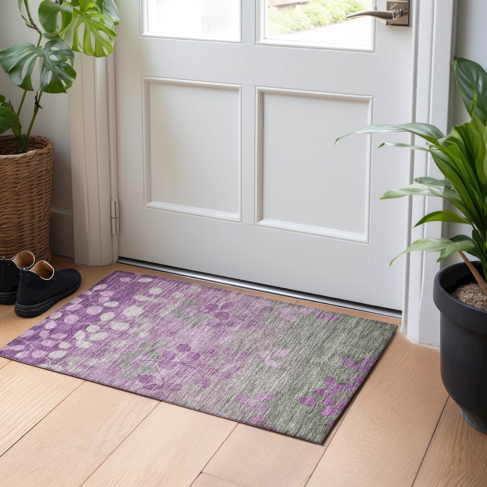 Machine Washable Indoor/Outdoor Chantille Purple 1'8" x 2'6" Rug. Picture 5