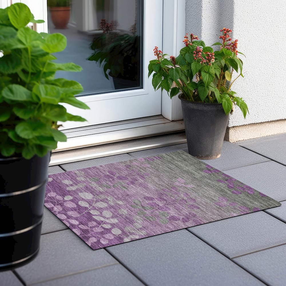 Machine Washable Indoor/Outdoor Chantille Purple 1'8" x 2'6" Rug. Picture 6